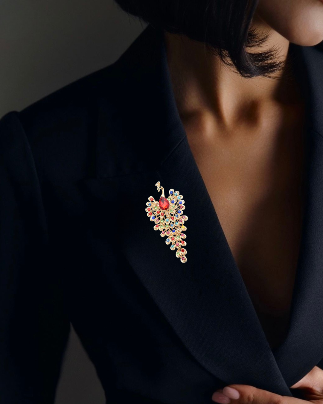 Rhinestone Peacock Brooch
