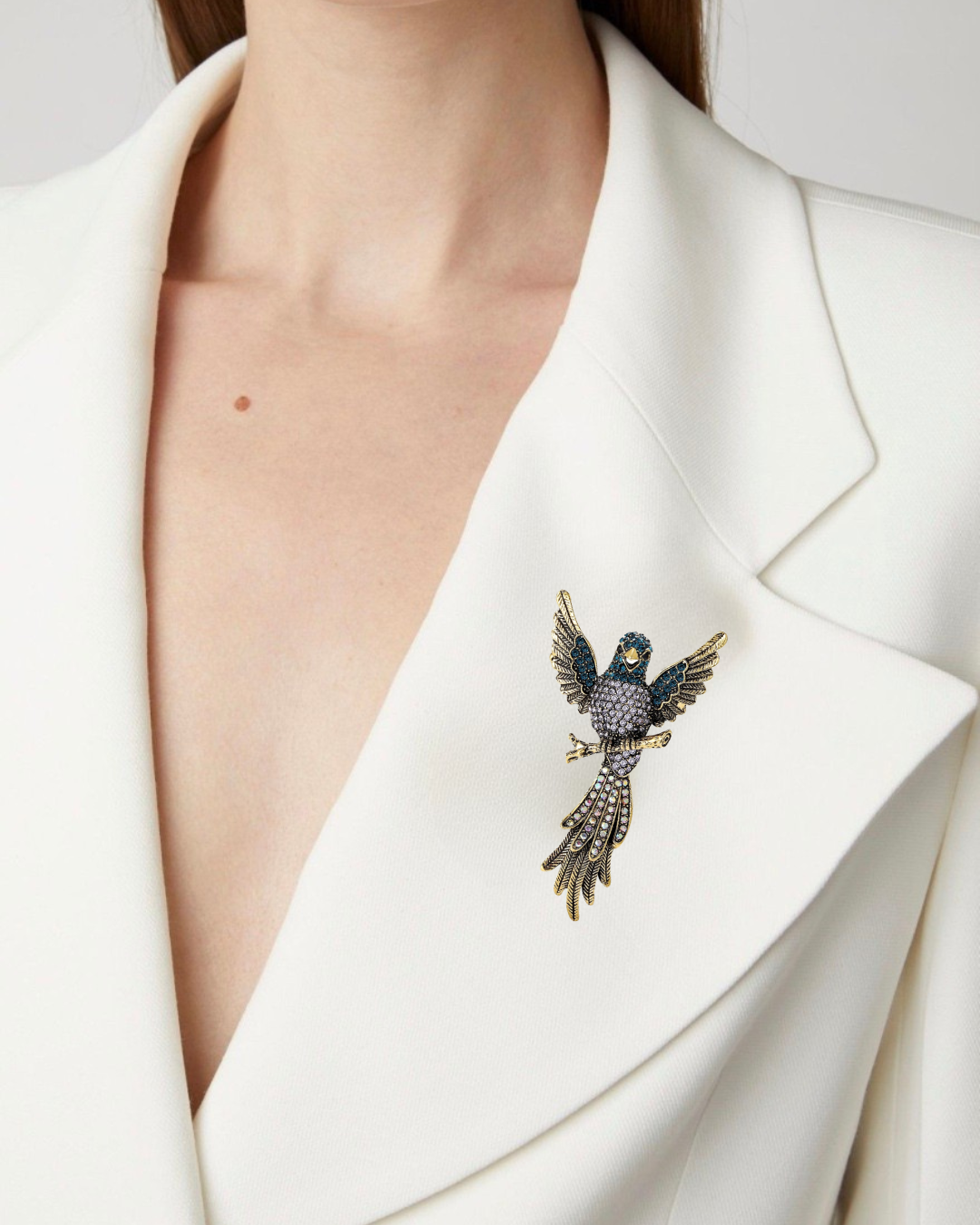 Rhinestone Hummingbird Brooch